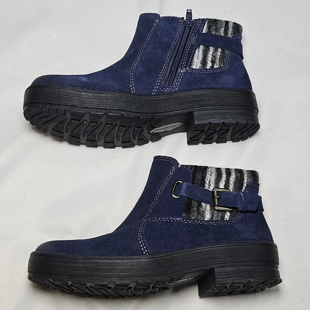 Earth Origins Tate Blue Suede‎ Boots Water Repellent Aztec Sweater Womens 5.5